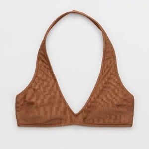 aerie Ribbed Halter Bikini Top in Warm Brown